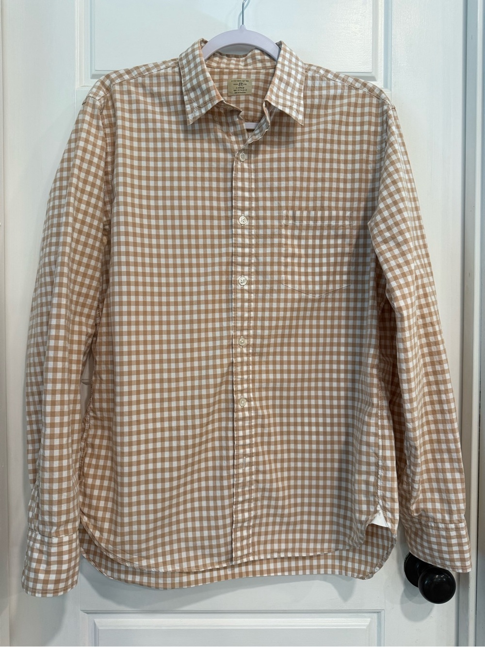 J.Crew Men’s Medium Tan White Gingham 2-Ply Cotton Button Down Shirt